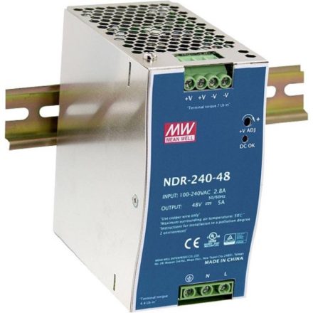 NDR 240 24 Tápegység (DIN sínre szerelhető) Állandó feszültség, 240 W 0   10 A 24 V/DC PFC